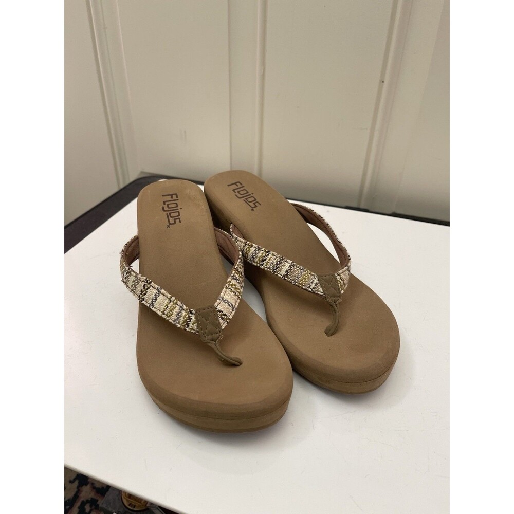 Flojos Women Olivia Tan Brown 2.5" Wedge Sandal Flip Flop Size 5.5
